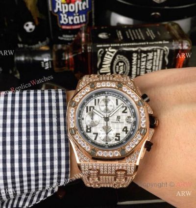 Rose Gold Royal Oak Offshore AP Iced Out Replica Watch for Sale